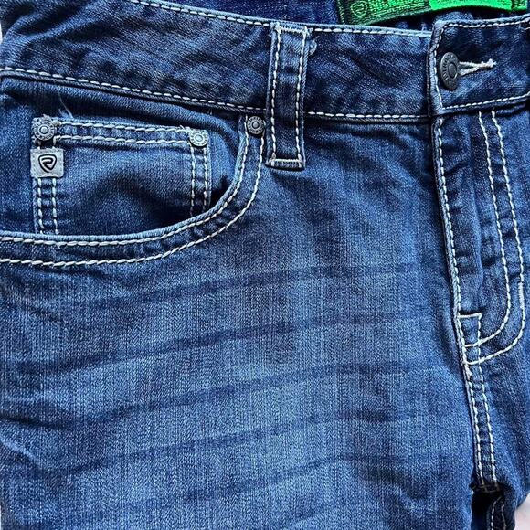 Rock & Roll Pistol Straight Jeans Men’s 33x32 Medium Wash Thick Stitch Western - Picture 5 of 8